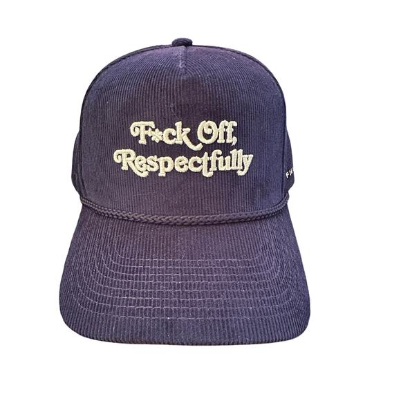 New Field Grade Navy Blue Corduroy Baseball Hat - "F*ck off Respectfully" - Picture 1 of 7